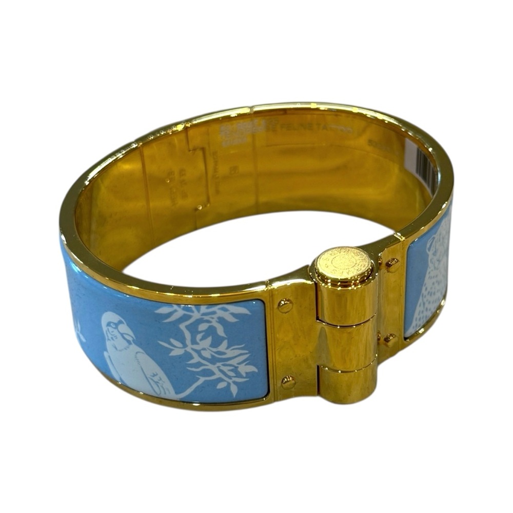 Hermes Tendresse Feline Tattoo Wide Enamel Hinged Bangle Bracelet NWT